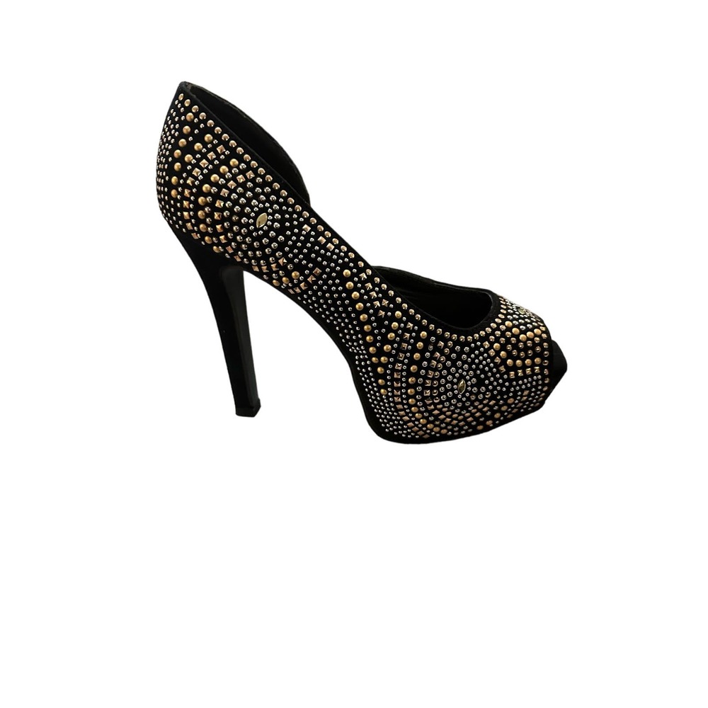 Gold and Silver Studded Peep Toe High Heel Shoes